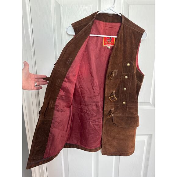 Vintage EL TORO leather Suede buckle closing brown long vest medium - Picture 11 of 12